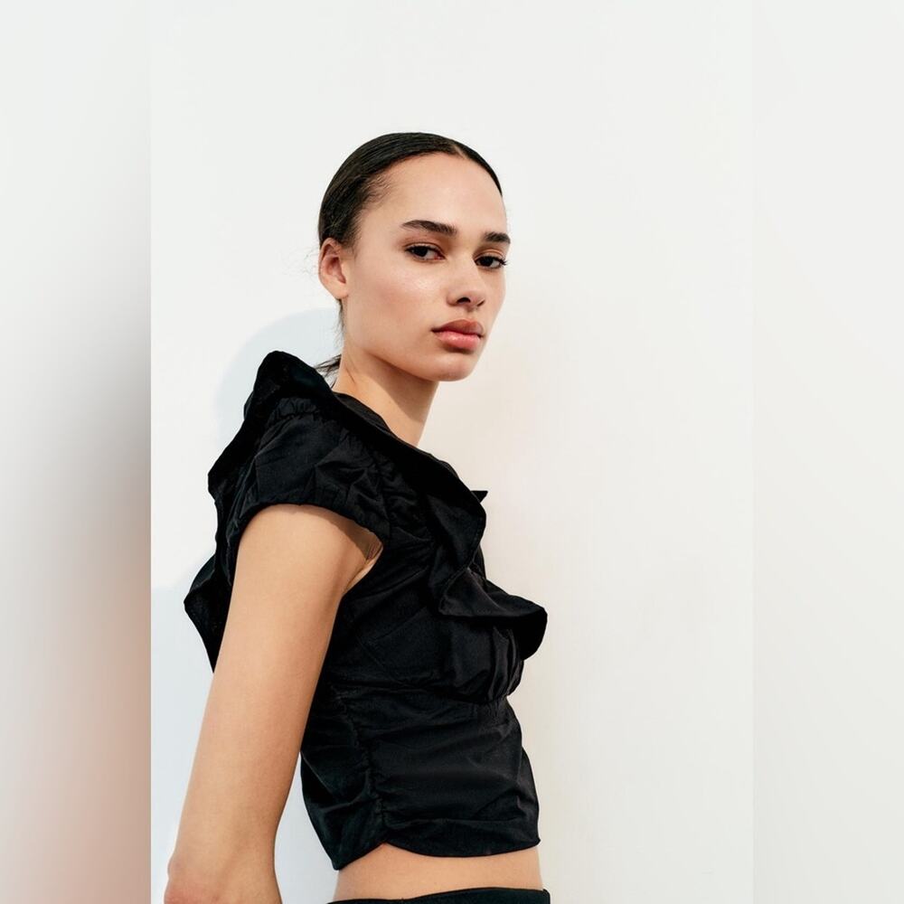 Zara Black Ruffle Crop Top - Picture 6 of 13